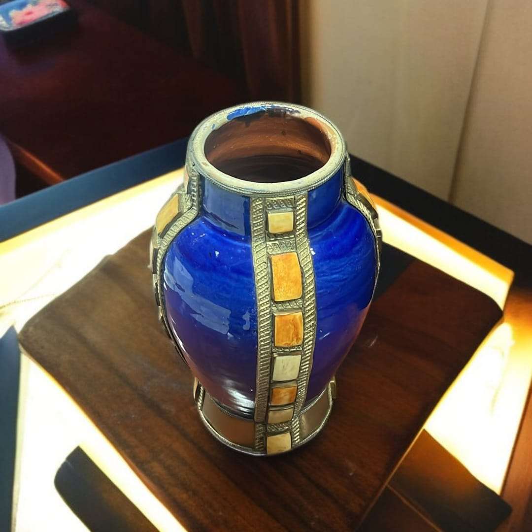 Jarron de cerámica esmaltada azul decorativo antiguo único - Cositas Antiguas – La Guadaña, Anticuarios Online en Jerez , vender antigüedades, muebles antiguos
