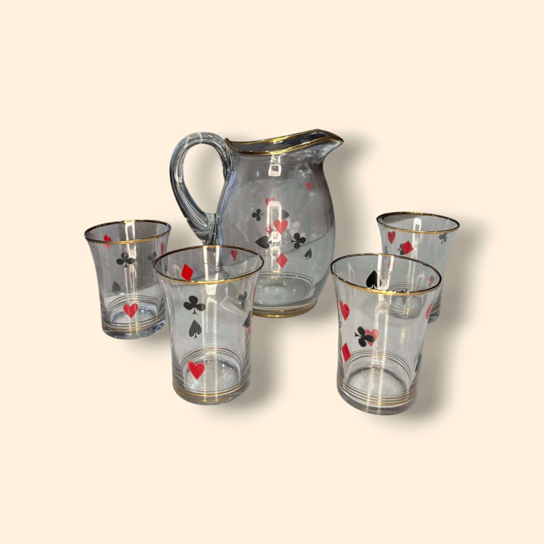Juego de jarra y vasos vintage de cristal baraja francesa - Cositas Antiguas – La Guadaña, Anticuarios Online en Jerez , vender antigüedades, muebles antiguos