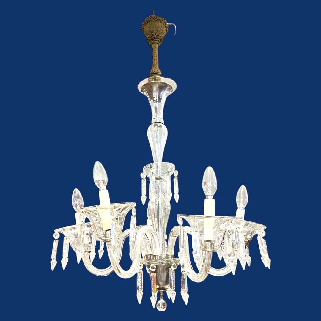 Lampara de techo de cristal con 5 brazos elegante - Cositas Antiguas – La Guadaña, Anticuarios Online en Jerez , vender antigüedades, muebles antiguos