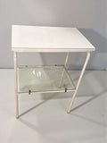Mesa auxiliar vintage de metal, madera y cristal blanca - Cositas Antiguas – La Guadaña, Anticuarios Online en Jerez , vender antigüedades, muebles antiguos