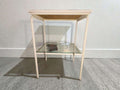 Mesa auxiliar vintage de metal, madera y cristal blanca - Cositas Antiguas – La Guadaña, Anticuarios Online en Jerez , vender antigüedades, muebles antiguos