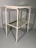 Mesa auxiliar vintage de metal, madera y cristal blanca - Cositas Antiguas – La Guadaña, Anticuarios Online en Jerez , vender antigüedades, muebles antiguos