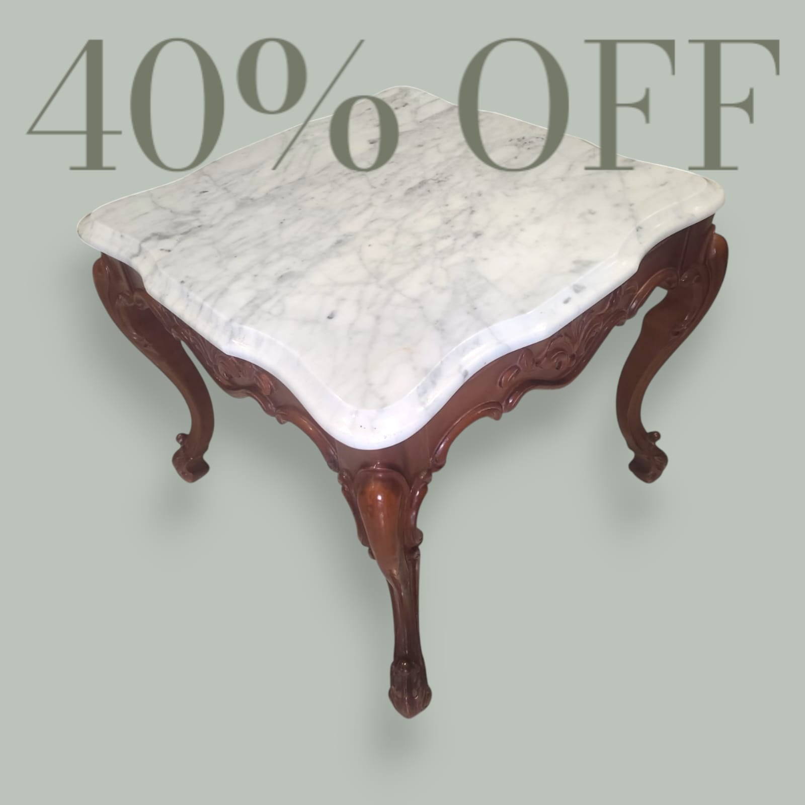 Mesa baja de madera tallada con tapa de mármol blanco - Cositas Antiguas – La Guadaña, Anticuarios Online en Jerez , vender antigüedades, muebles antiguos