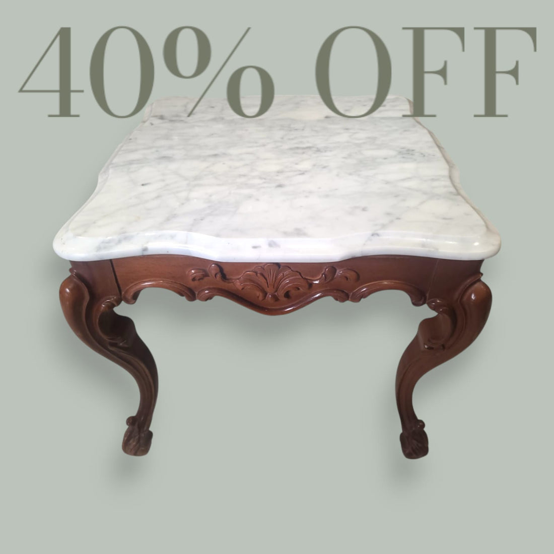 Mesa baja de madera tallada con tapa de mármol blanco - Cositas Antiguas – La Guadaña, Anticuarios Online en Jerez , vender antigüedades, muebles antiguos