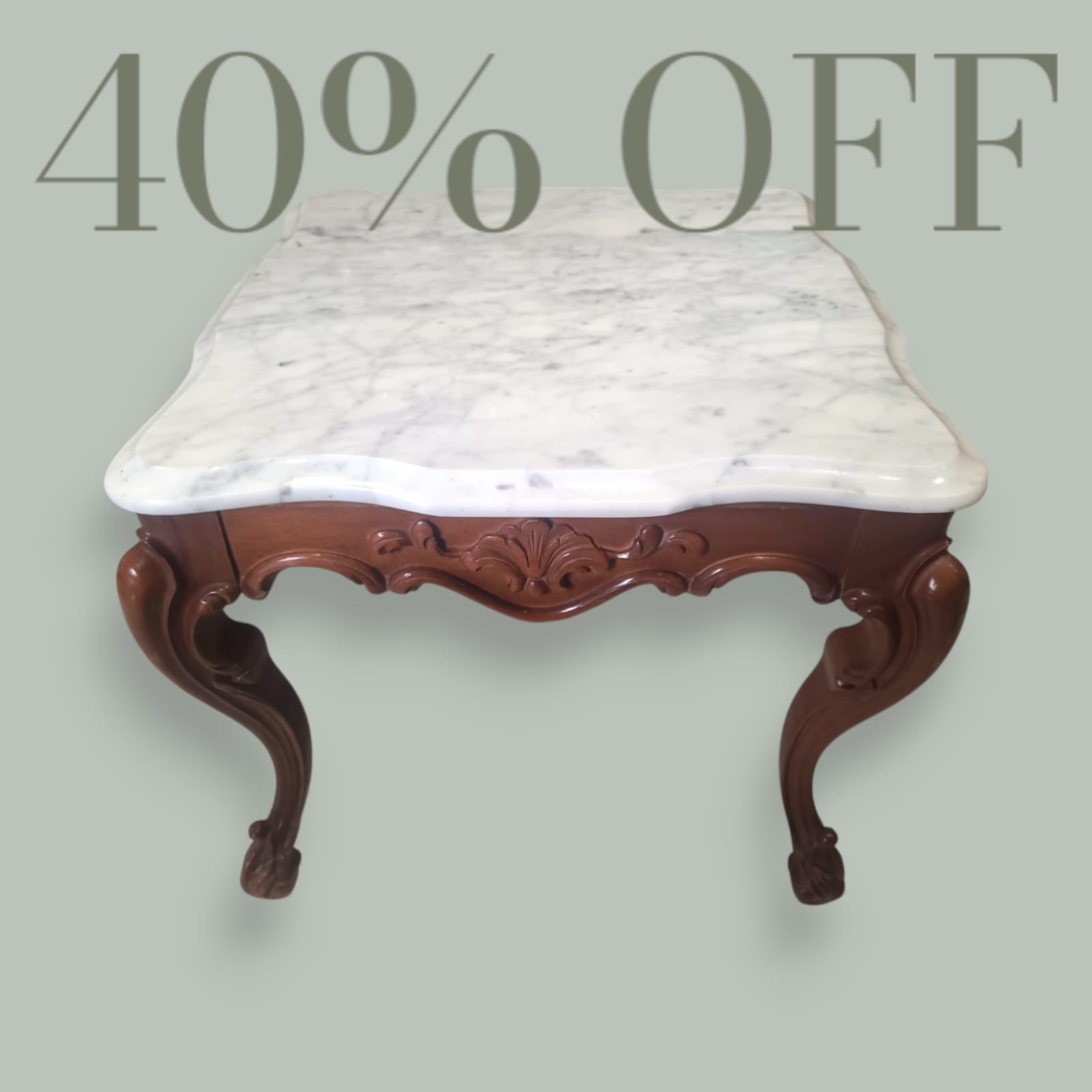 Mesa baja de madera tallada con tapa de mármol blanco - Cositas Antiguas – La Guadaña, Anticuarios Online en Jerez , vender antigüedades, muebles antiguos
