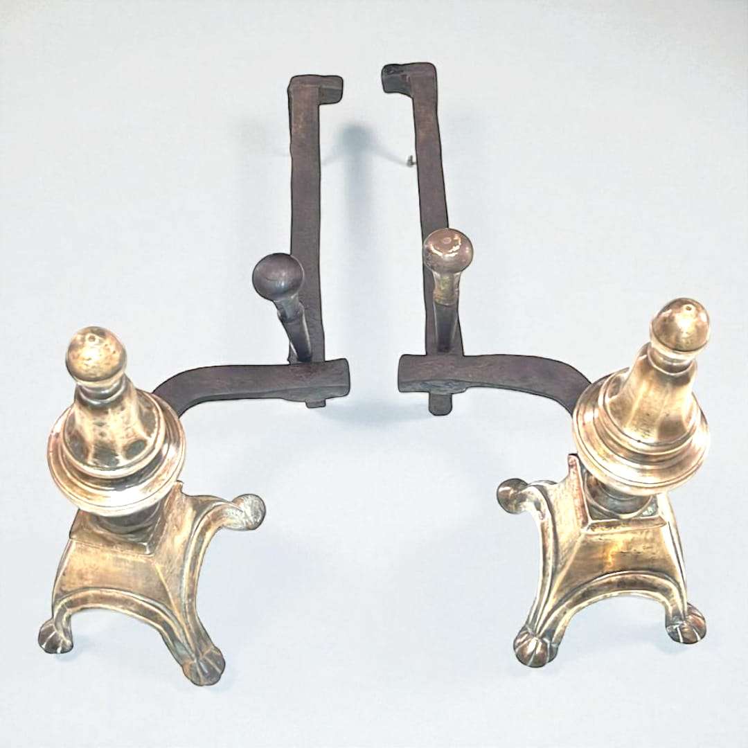 Morillos de bronce y hierro vintage – elegancia clásica - Cositas Antiguas – La Guadaña, Anticuarios Online en Jerez , vender antigüedades, muebles antiguos
