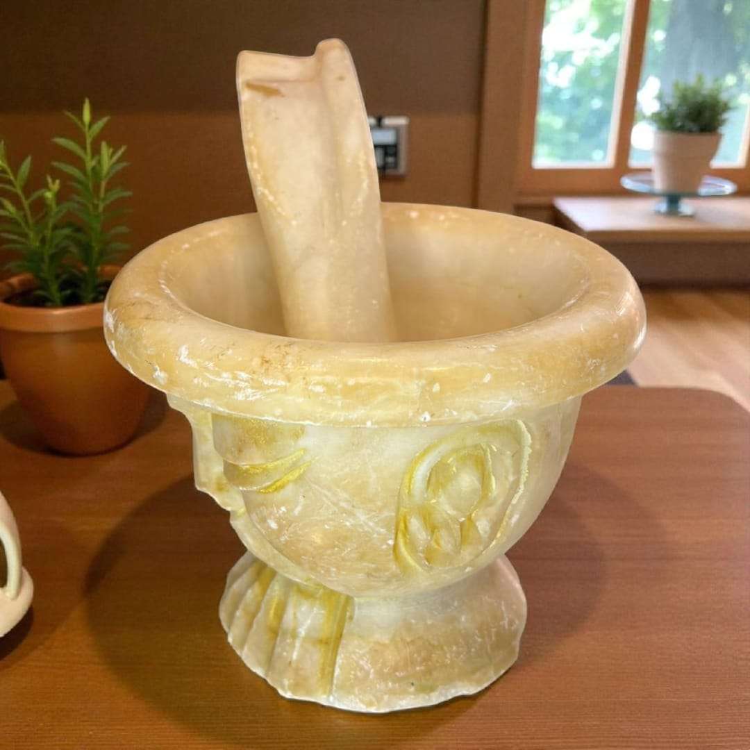 Mortero de Alabastro Antiguo: Arte y Funcionalidad - Cositas Antiguas – La Guadaña, Anticuarios Online en Jerez , vender antigüedades, muebles antiguos