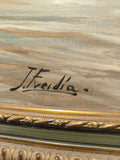Óleo de marina firmado por J. Freidia – Playa al atardecer - Cositas Antiguas – La Guadaña, Anticuarios Online en Jerez , vender antigüedades, muebles antiguos