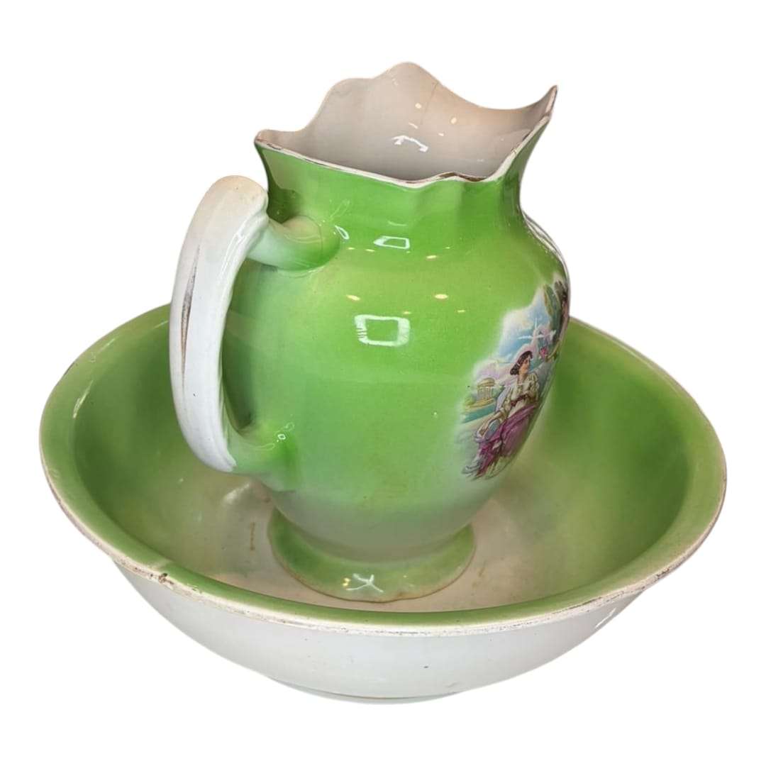 Aguamanil y palangana en porcelana opaca de Sevilla - Cositas Antiguas – La Guadaña, Anticuarios Online en Jerez , vender antigüedades, muebles antiguos