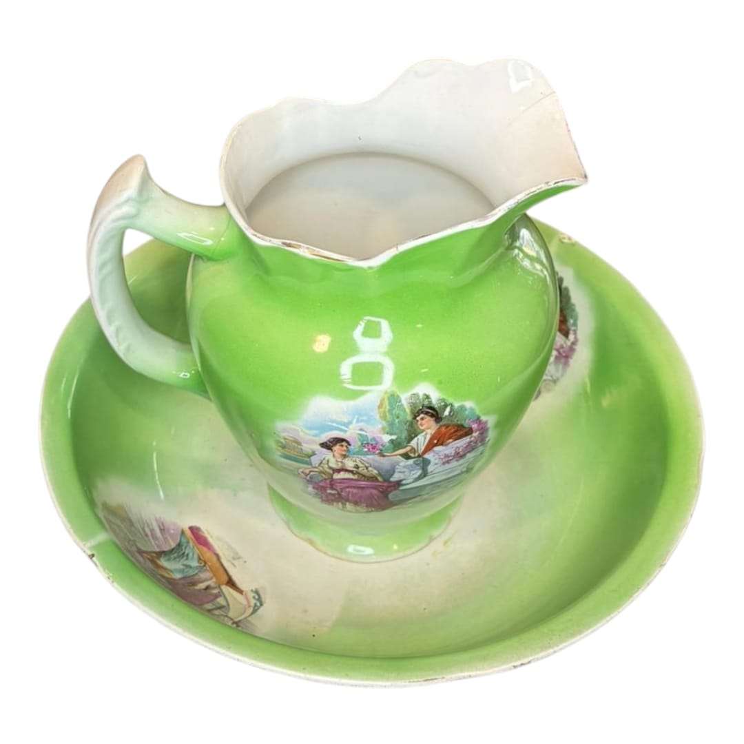 Aguamanil y palangana en porcelana opaca de Sevilla - Cositas Antiguas – La Guadaña, Anticuarios Online en Jerez , vender antigüedades, muebles antiguos