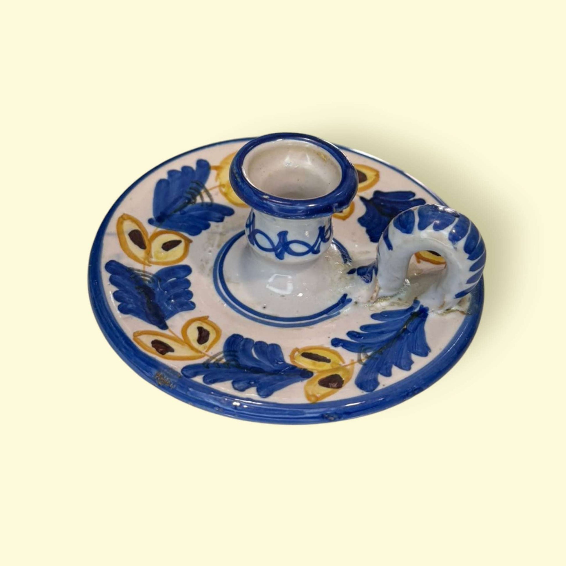 Palmatoria de cerámica pintada a mano con diseño floral - Cositas Antiguas – La Guadaña, Anticuarios Online en Jerez , vender antigüedades, muebles antiguos