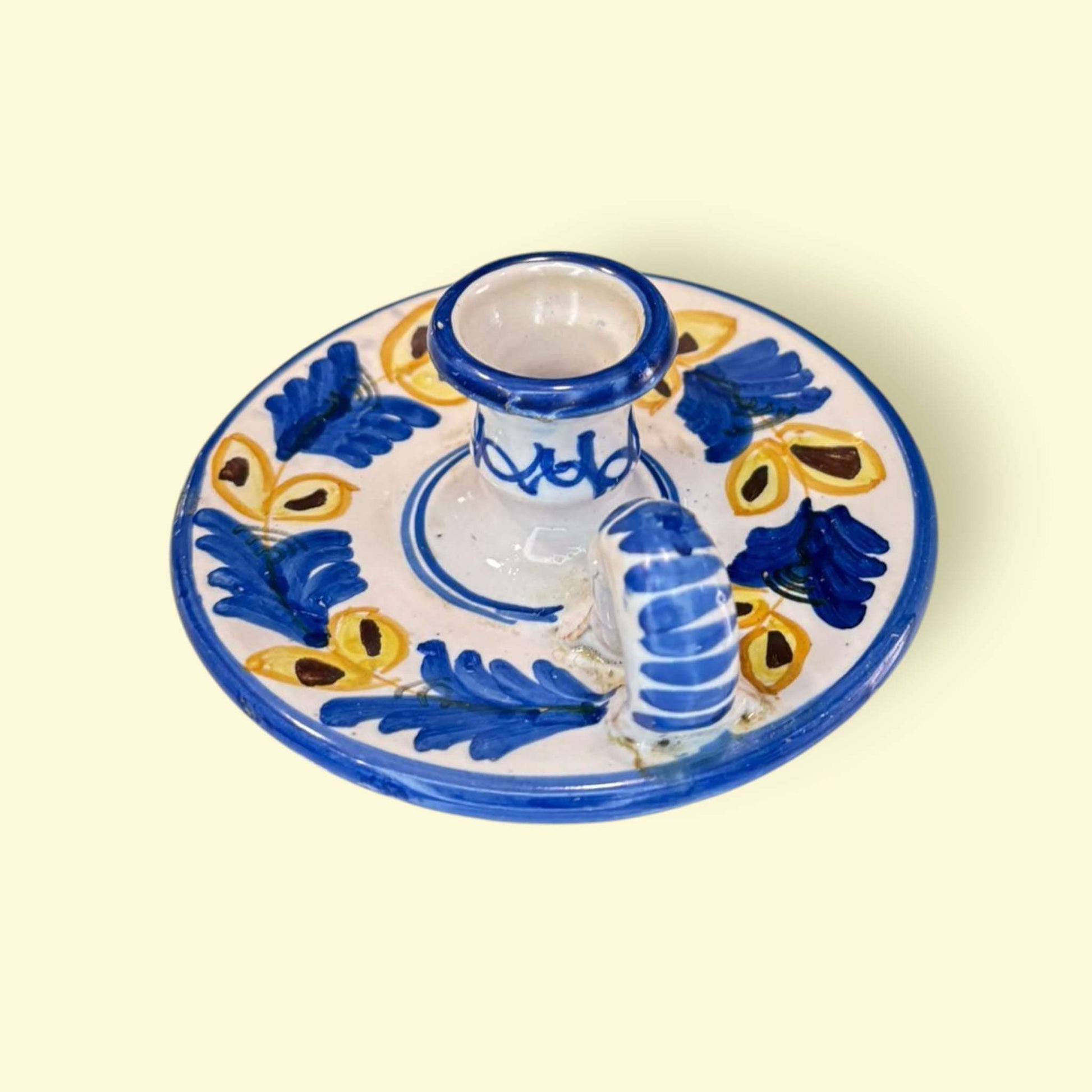 Palmatoria de cerámica pintada a mano con diseño floral - Cositas Antiguas – La Guadaña, Anticuarios Online en Jerez , vender antigüedades, muebles antiguos