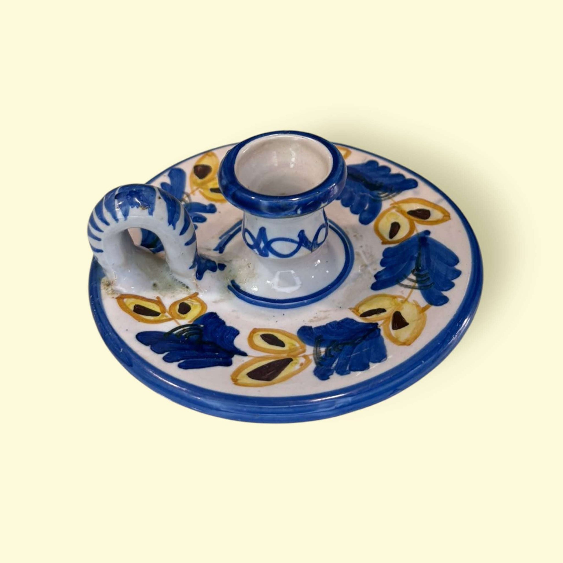 Palmatoria de cerámica pintada a mano con diseño floral - Cositas Antiguas – La Guadaña, Anticuarios Online en Jerez , vender antigüedades, muebles antiguos