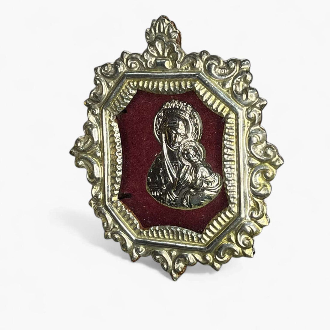 Relicario Virgen con Niño en marco plateado — arte sacro - Cositas Antiguas – La Guadaña, Anticuarios Online en Jerez , vender antigüedades, muebles antiguos