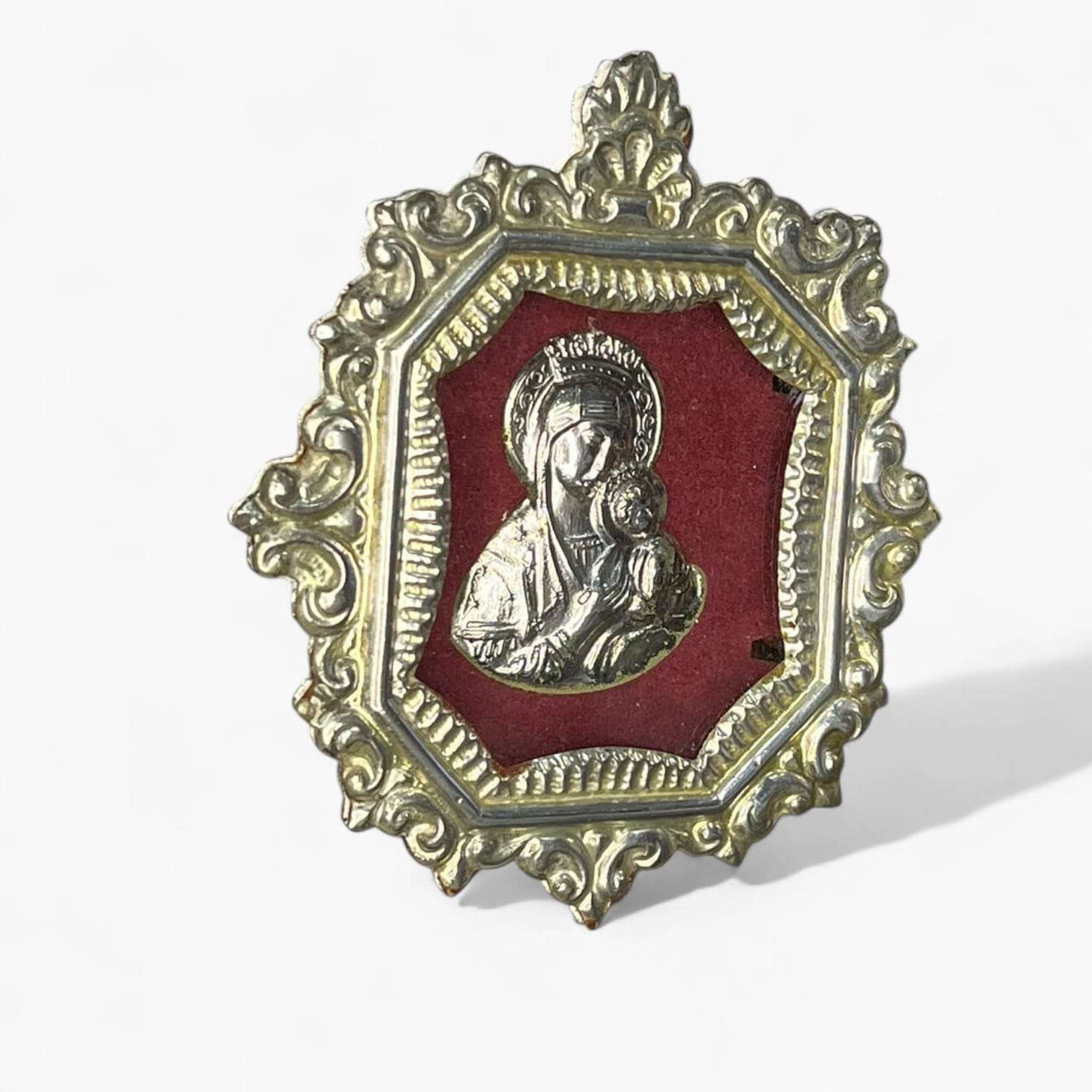 Relicario Virgen con Niño en marco plateado — arte sacro - Cositas Antiguas – La Guadaña, Anticuarios Online en Jerez , vender antigüedades, muebles antiguos
