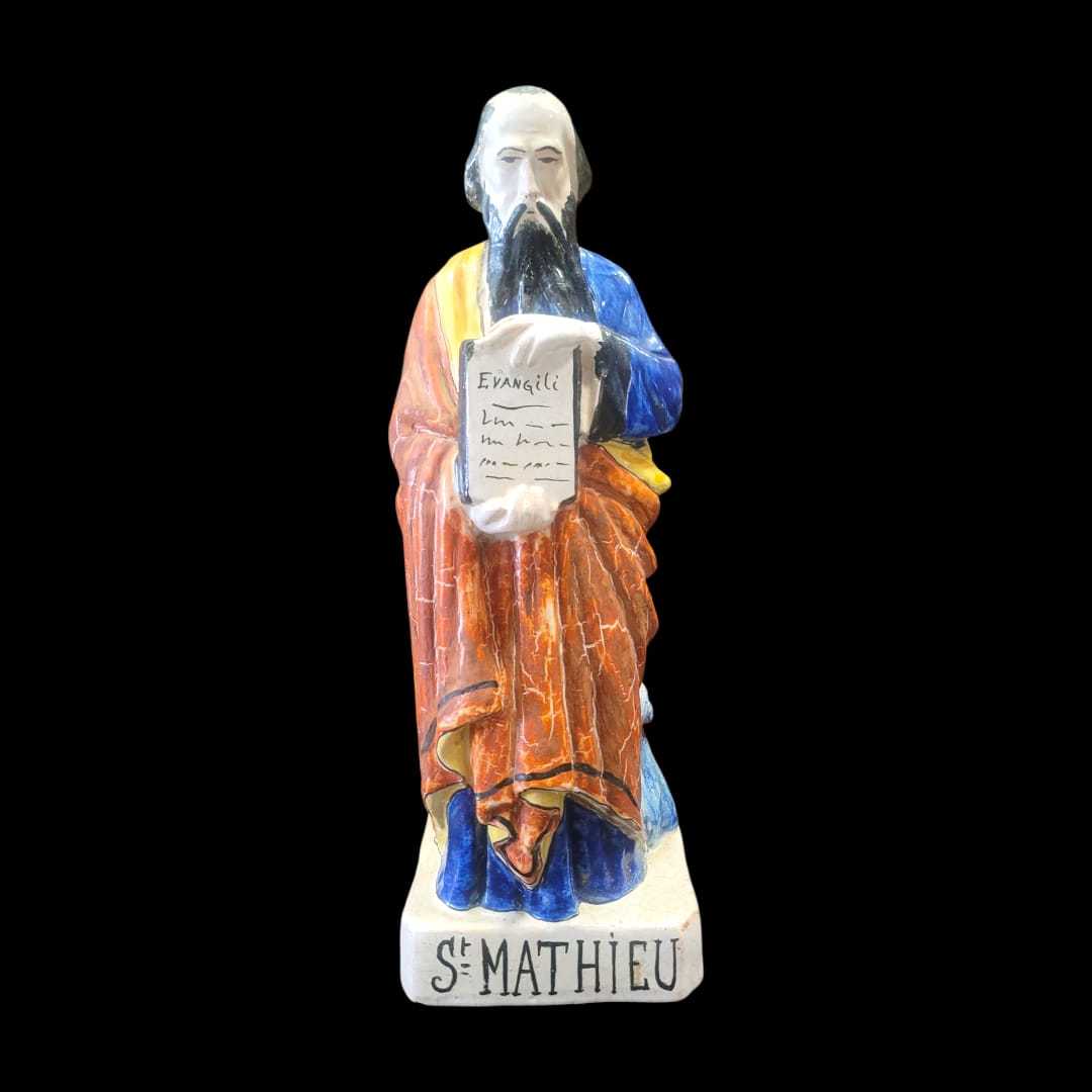 Figura antigua de terracota de San Mathieu pintada a mano - Cositas Antiguas – La Guadaña, Anticuarios Online en Jerez , vender antigüedades, muebles antiguos