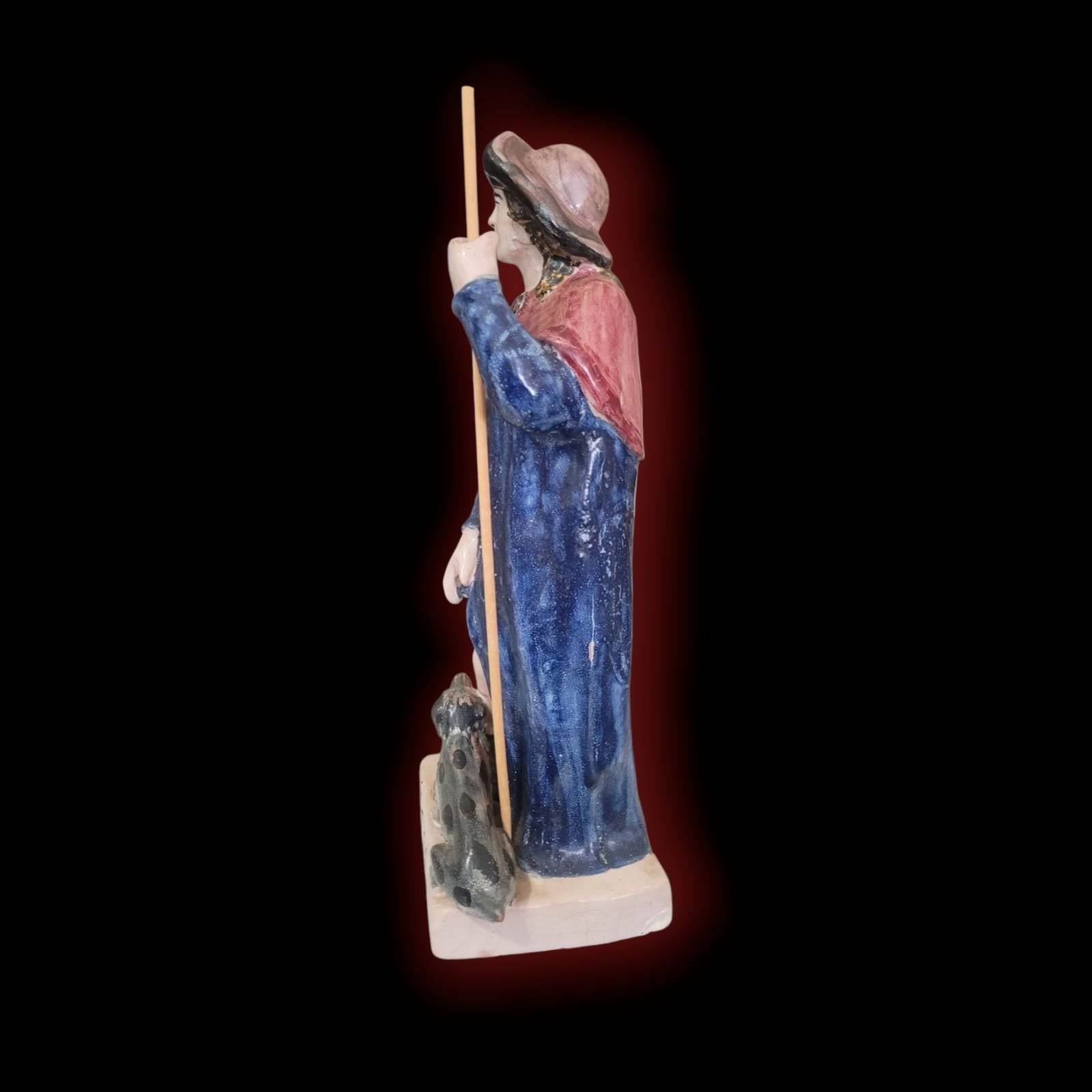 Figura San Roque de terracota esmaltada y pintada a mano - Cositas Antiguas – La Guadaña, Anticuarios Online en Jerez , vender antigüedades, muebles antiguos