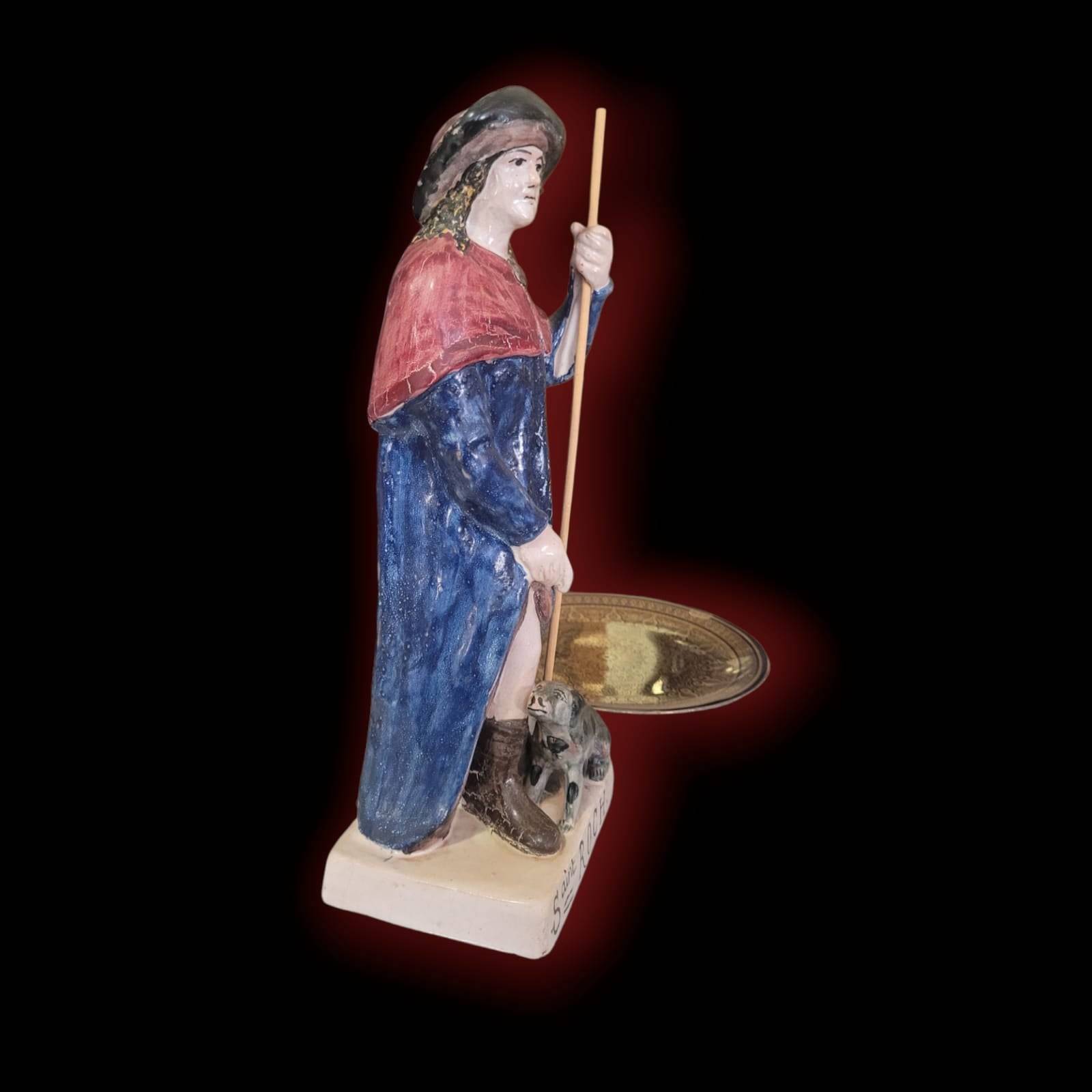 Figura San Roque de terracota esmaltada y pintada a mano - Cositas Antiguas – La Guadaña, Anticuarios Online en Jerez , vender antigüedades, muebles antiguos