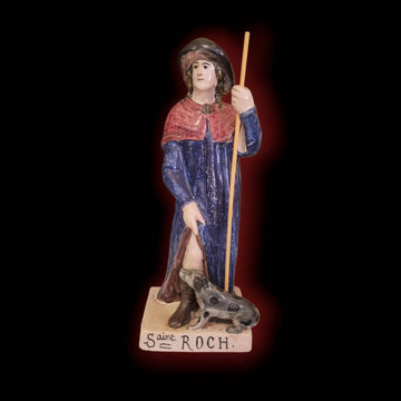 Figura San Roque de terracota esmaltada y pintada a mano - Cositas Antiguas – La Guadaña, Anticuarios Online en Jerez , vender antigüedades, muebles antiguos