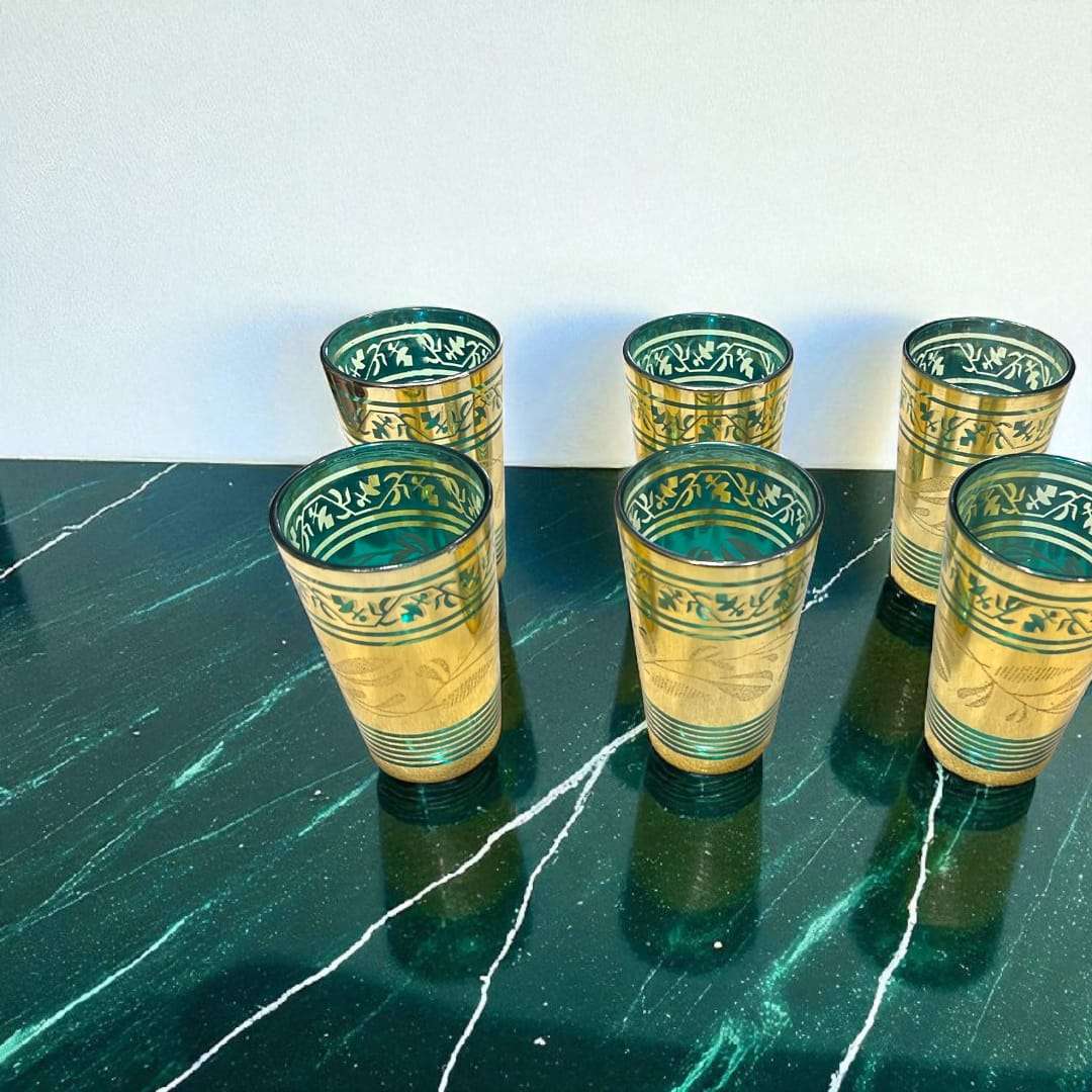 Vasos de té marroquíes decorados a mano – Set de 6 piezas - Cositas Antiguas – La Guadaña, Anticuarios Online en Jerez , vender antigüedades, muebles antiguos
