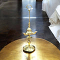 Velón antiguo de aceite de 3 brazos en metal dorado - Cositas Antiguas – La Guadaña, Anticuarios Online en Jerez , vender antigüedades, muebles antiguos