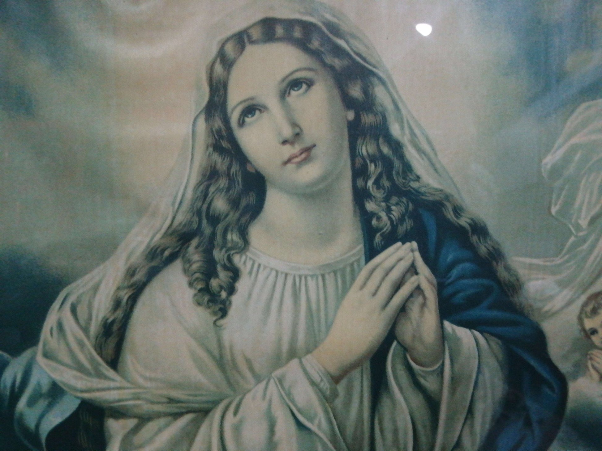 Lámina antigua de la Virgen Purísima con marco de caoba - Cositas Antiguas – La Guadaña, Anticuarios Online en Jerez , vender antigüedades, muebles antiguos
