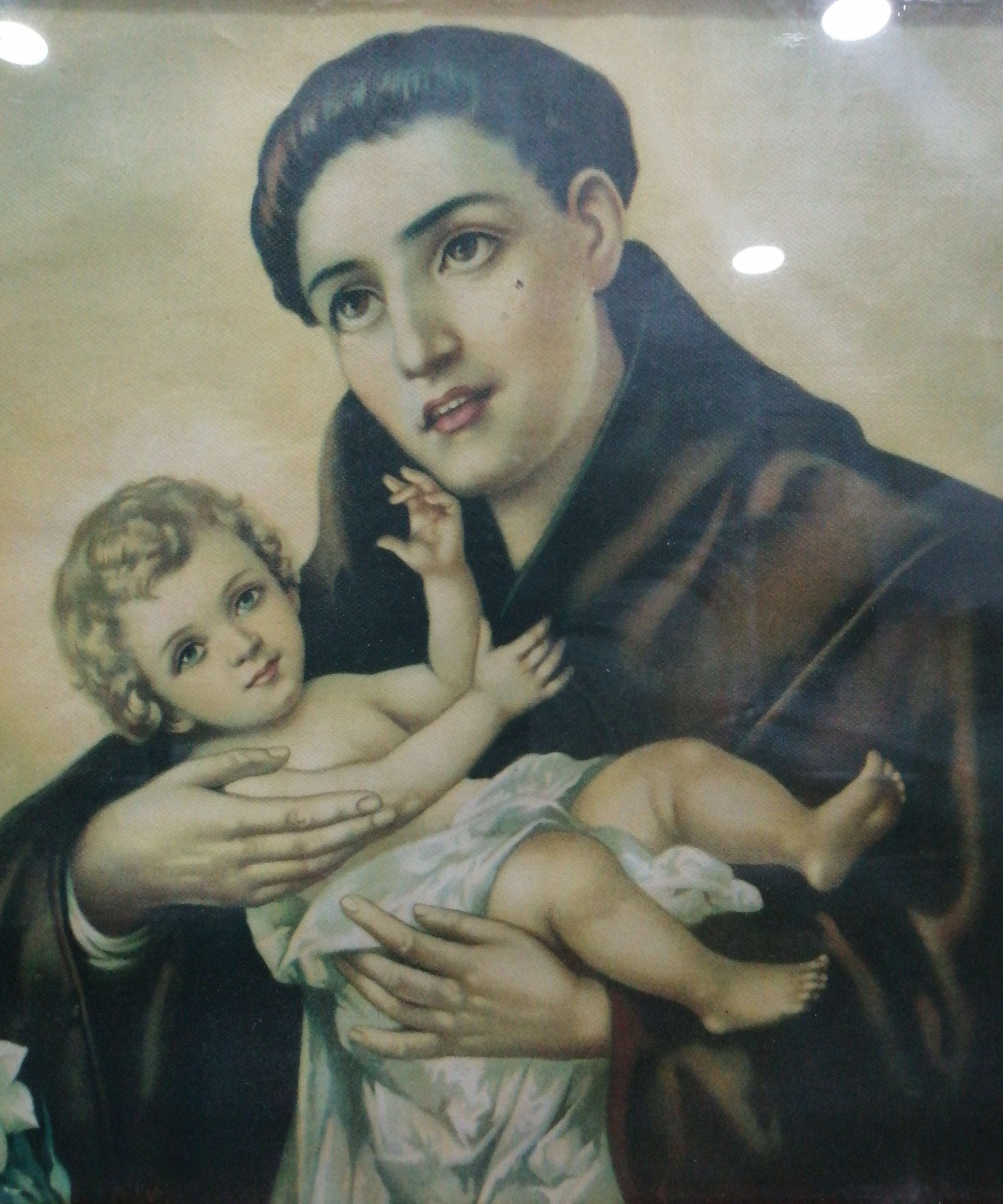 Lamina antigua de San Antonio con marco de caoba - Cositas Antiguas – La Guadaña, Anticuarios Online en Jerez , vender antigüedades, muebles antiguos