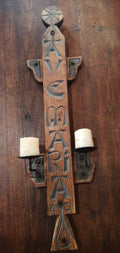 Porta velas madera y forja con “Ave Maria”, pieza antigua - Cositas Antiguas – La Guadaña, Anticuarios Online en Jerez , vender antigüedades, muebles antiguos