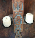 Porta velas madera y forja con “Ave Maria”, pieza antigua - Cositas Antiguas – La Guadaña, Anticuarios Online en Jerez , vender antigüedades, muebles antiguos