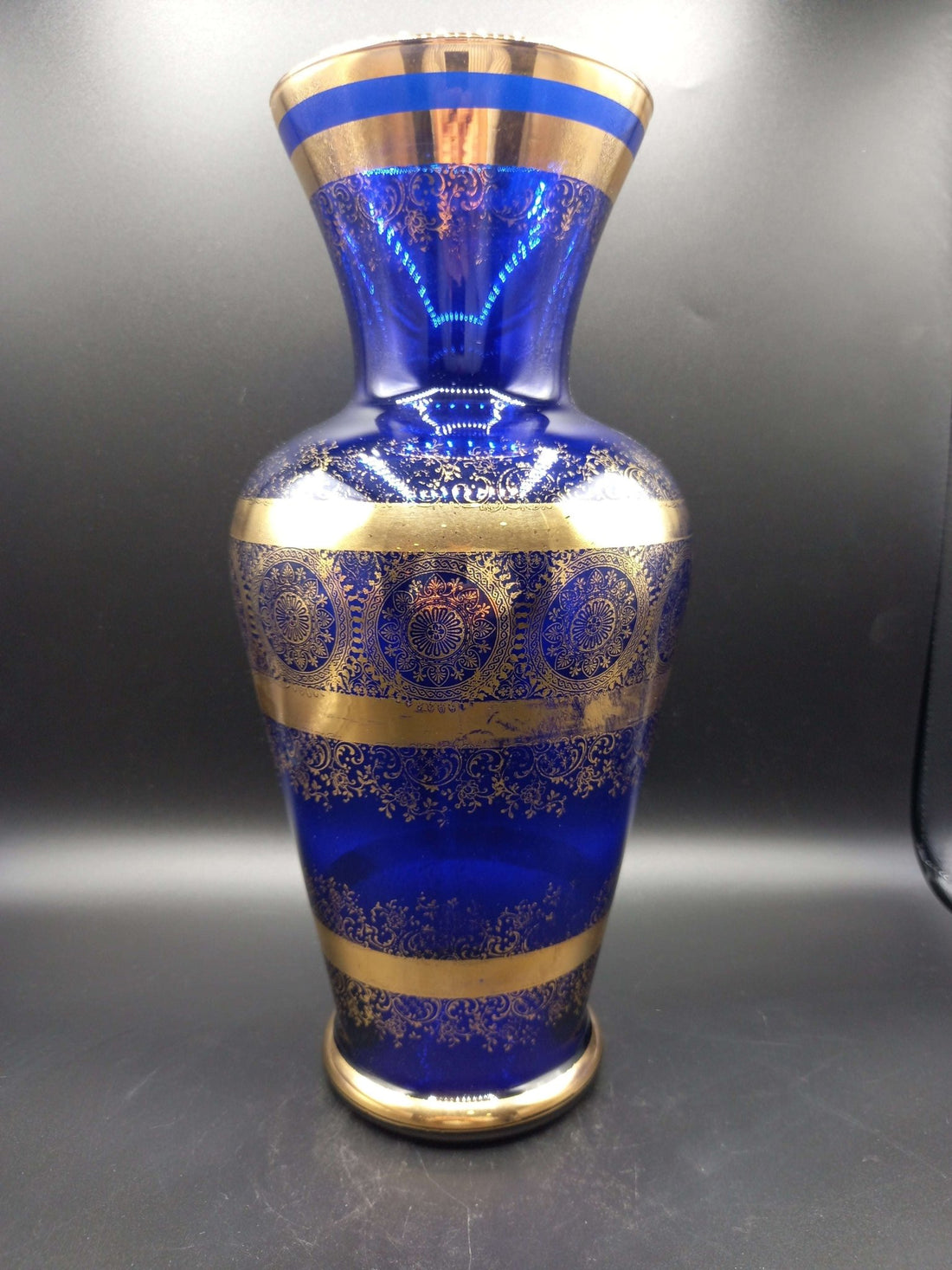 Jarrón de cristal azul cobalto y oro de lujo - Cositas Antiguas – La Guadaña, Anticuarios Online en Jerez , vender antigüedades, muebles antiguos