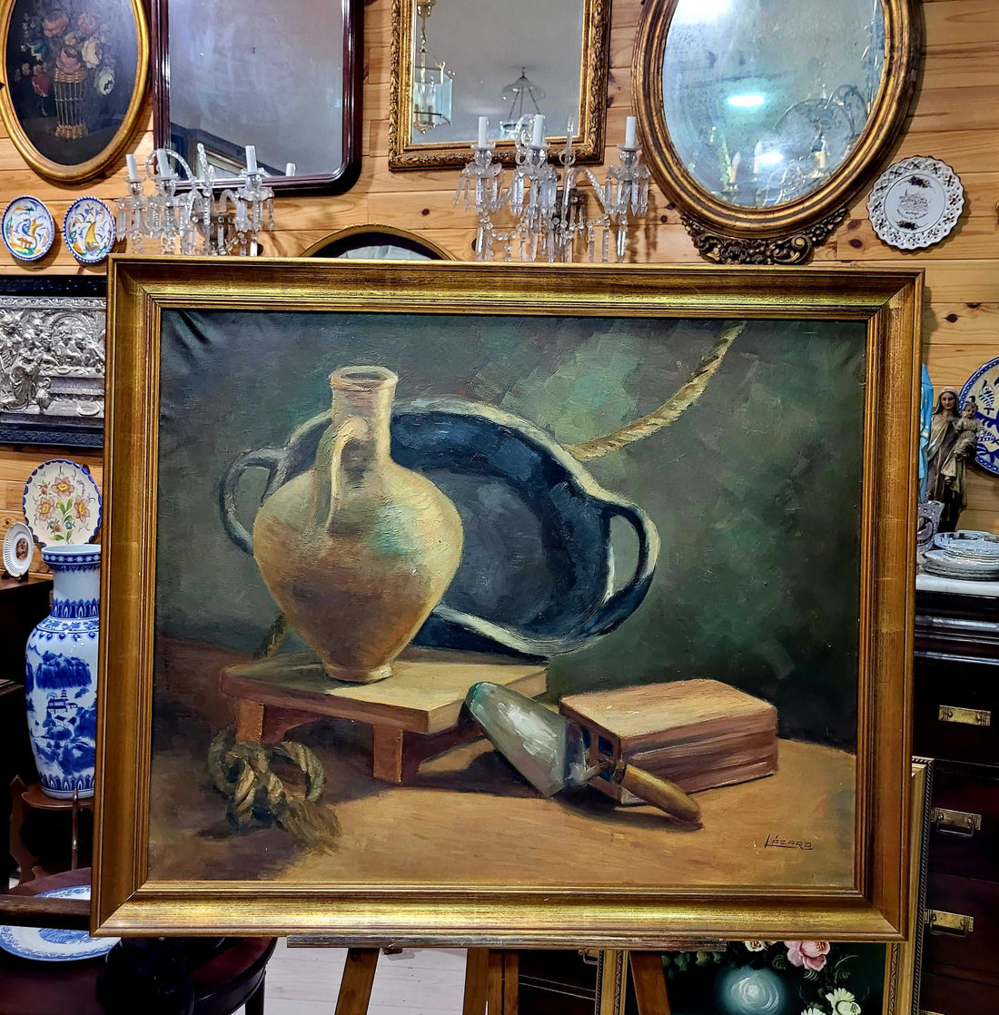 Óleo Bodegón con Marco Dorado Antiguo – Firma Lázaro - Cositas Antiguas – La Guadaña, Anticuarios Online en Jerez , vender antigüedades, muebles antiguos