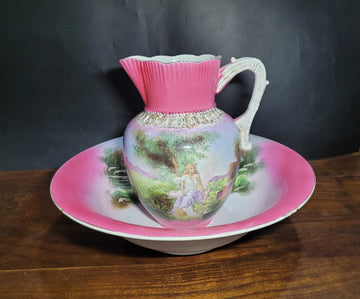 Aguamanil, Jarra y Palangana de Porcelana de Sevilla Siglo XIX - Cositas Antiguas – La Guadaña, Anticuarios Online en Jerez , vender antigüedades, muebles antiguos