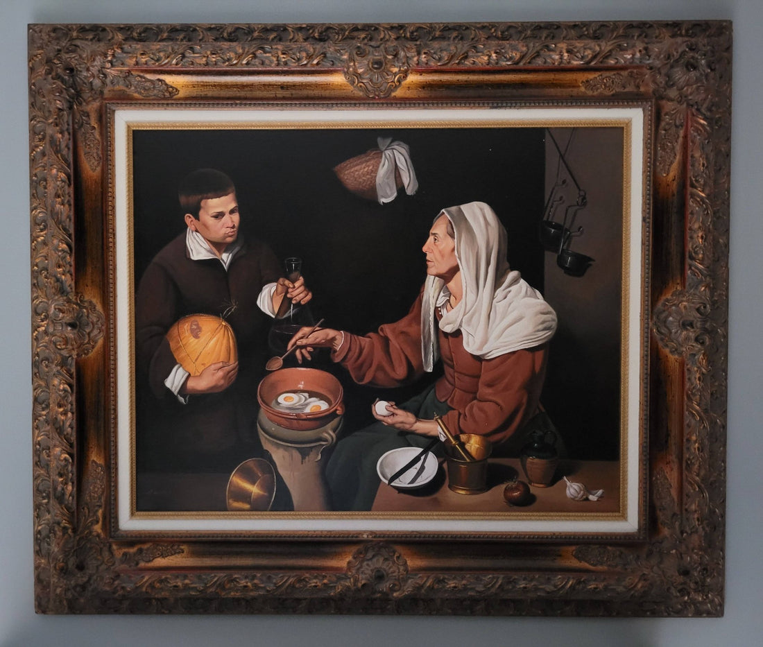 Oleo "Vieja friendo huevos" – Reproducción de Velázque - Cositas Antiguas – La Guadaña, Anticuarios Online en Jerez , vender antigüedades, muebles antiguos