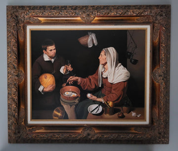 Oleo "Vieja friendo huevos" – Reproducción de Velázque - Cositas Antiguas – La Guadaña, Anticuarios Online en Jerez , vender antigüedades, muebles antiguos
