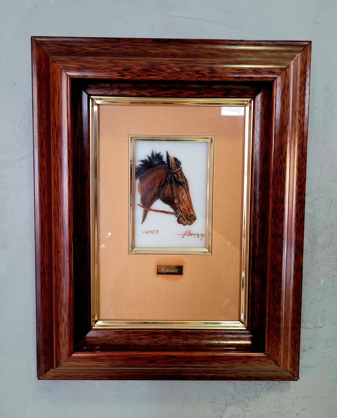 Pintura Sobre Cristal Cabeza de Caballo Camet por Alemany - Cositas Antiguas – La Guadaña, Anticuarios Online en Jerez , vender antigüedades, muebles antiguos