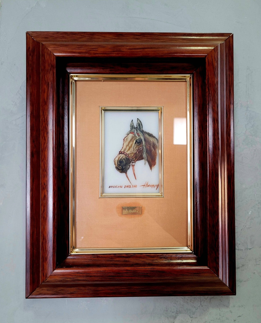 Pintura Sobre Cristal Cabeza Caballo Hadran Enzahi Alemany - Cositas Antiguas – La Guadaña, Anticuarios Online en Jerez , vender antigüedades, muebles antiguos