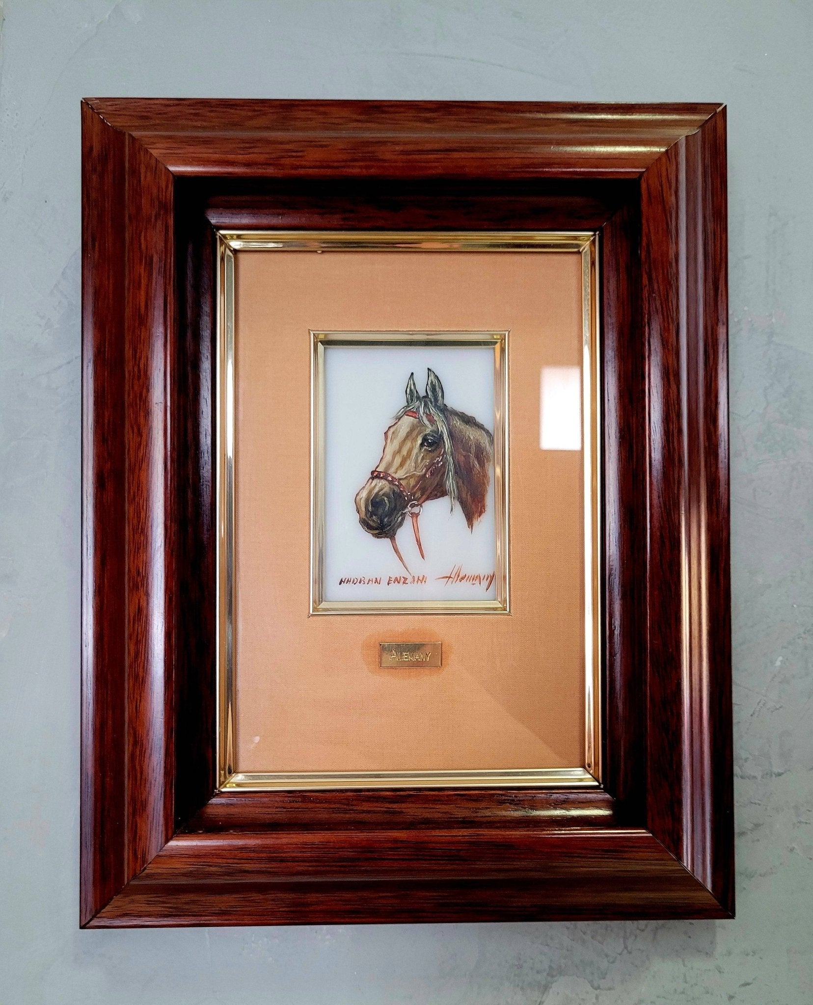 Pintura Sobre Cristal Cabeza Caballo Hadran Enzahi Alemany - Cositas Antiguas – La Guadaña, Anticuarios Online en Jerez , vender antigüedades, muebles antiguos