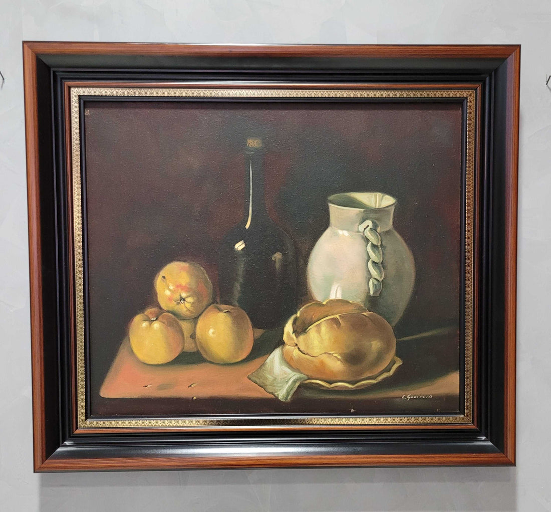 Oleo de bodegón firmado por C. Guerrero - Cositas Antiguas – La Guadaña, Anticuarios Online en Jerez , vender antigüedades, muebles antiguos