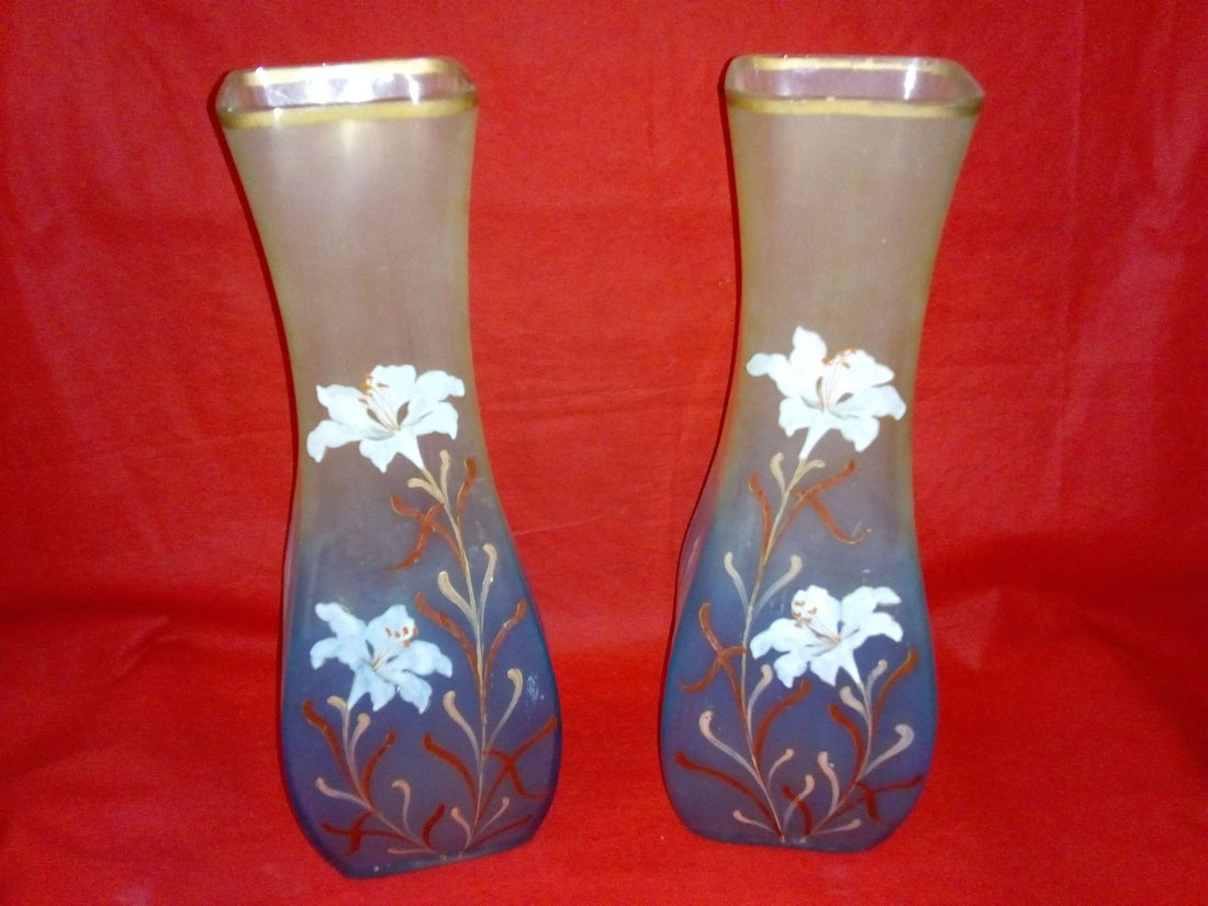 Jarrones cuadrados de cristal en dos colores, pintados a mano - Cositas Antiguas – La Guadaña, Anticuarios Online en Jerez , vender antigüedades, muebles antiguos
