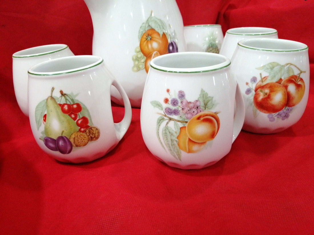 Juego de jarra y jarritas de porcelana Sanbo de alta calidad - Cositas Antiguas – La Guadaña, Anticuarios Online en Jerez , vender antigüedades, muebles antiguos