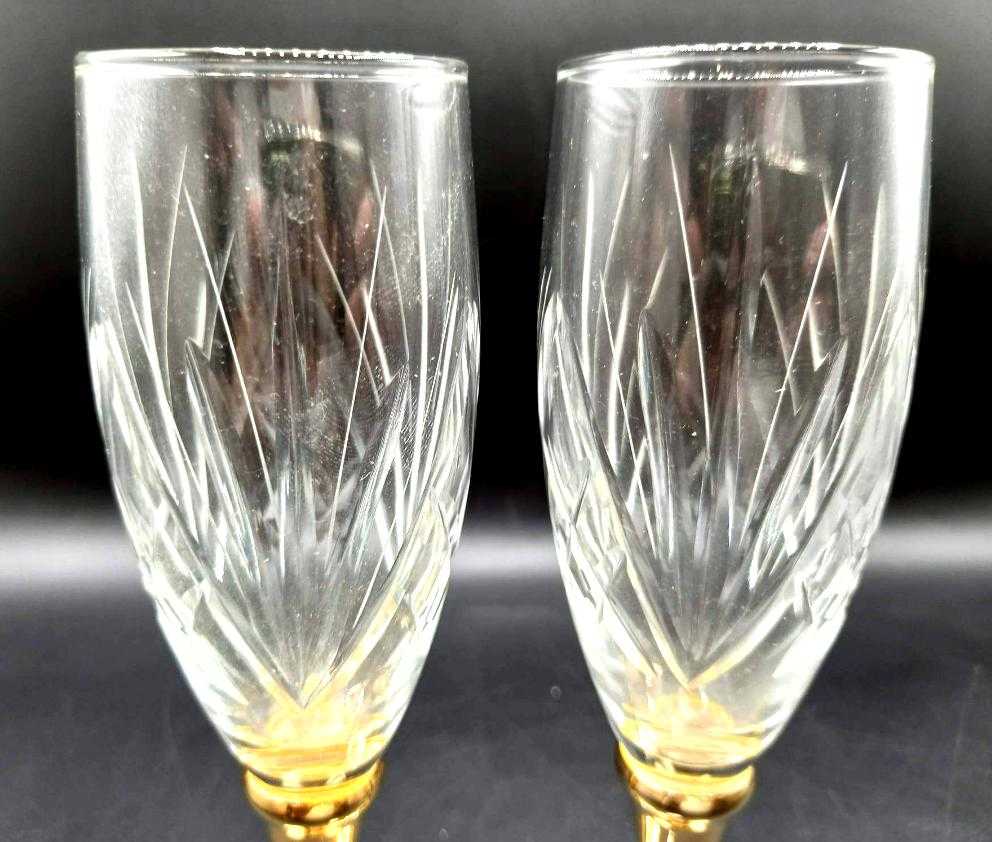 Copas de Champán de Cristal Tallado con Oro de 24K - Cositas Antiguas – La Guadaña, Anticuarios Online en Jerez , vender antigüedades, muebles antiguos
