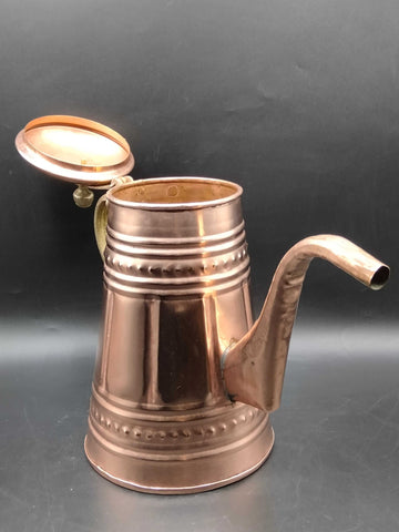 Cafetera de cobre con mango metálico, decorada - Cositas Antiguas – La Guadaña, Anticuarios Online en Jerez , vender antigüedades, muebles antiguos