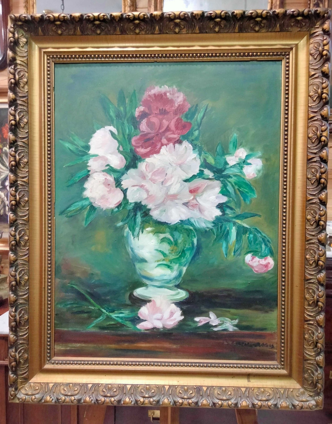 Oleo de florero – Pintado por B. Guamaras - Cositas Antiguas – La Guadaña, Anticuarios Online en Jerez , vender antigüedades, muebles antiguos