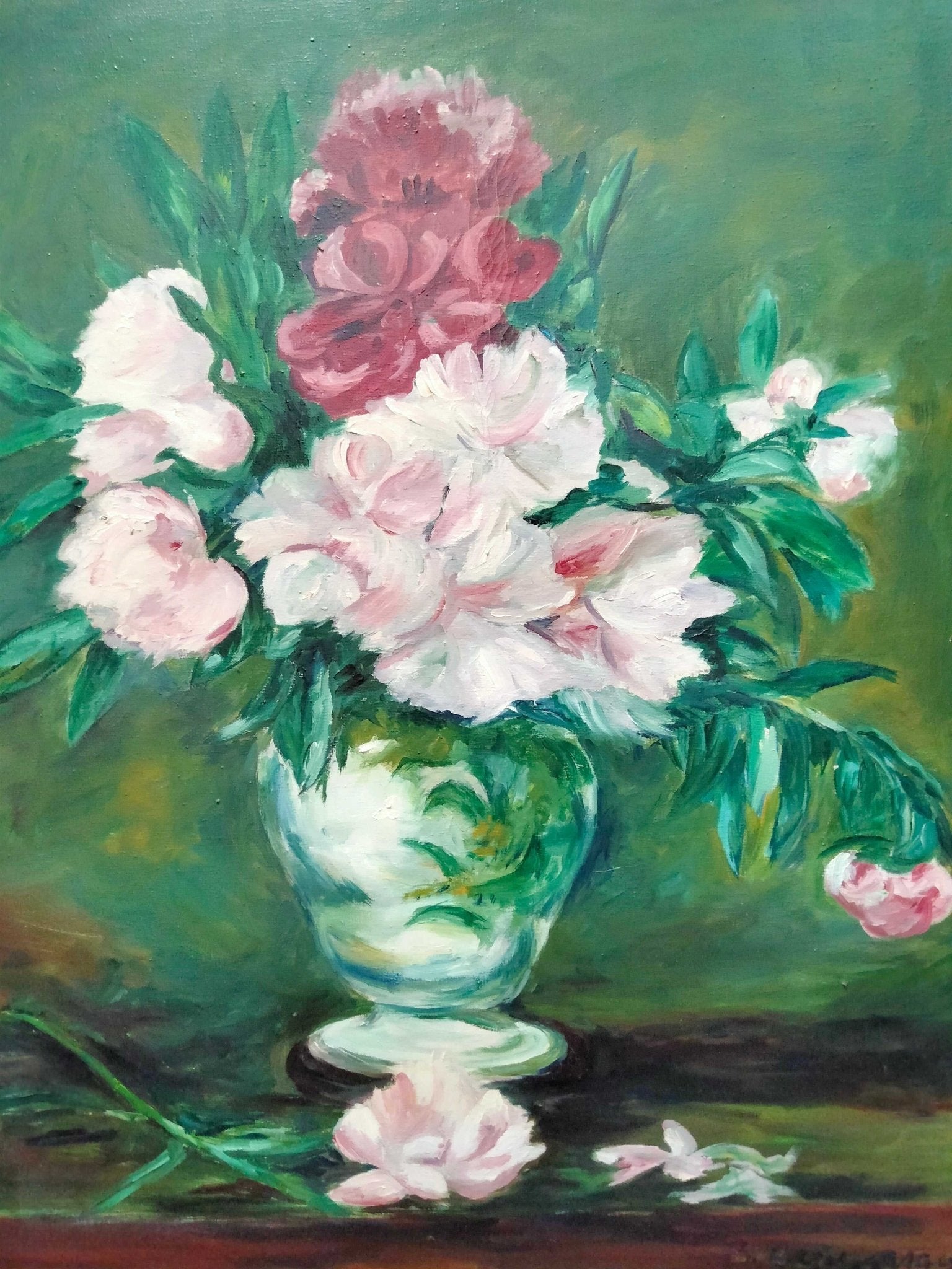 Oleo de florero – Pintado por B. Guamaras - Cositas Antiguas – La Guadaña, Anticuarios Online en Jerez , vender antigüedades, muebles antiguos