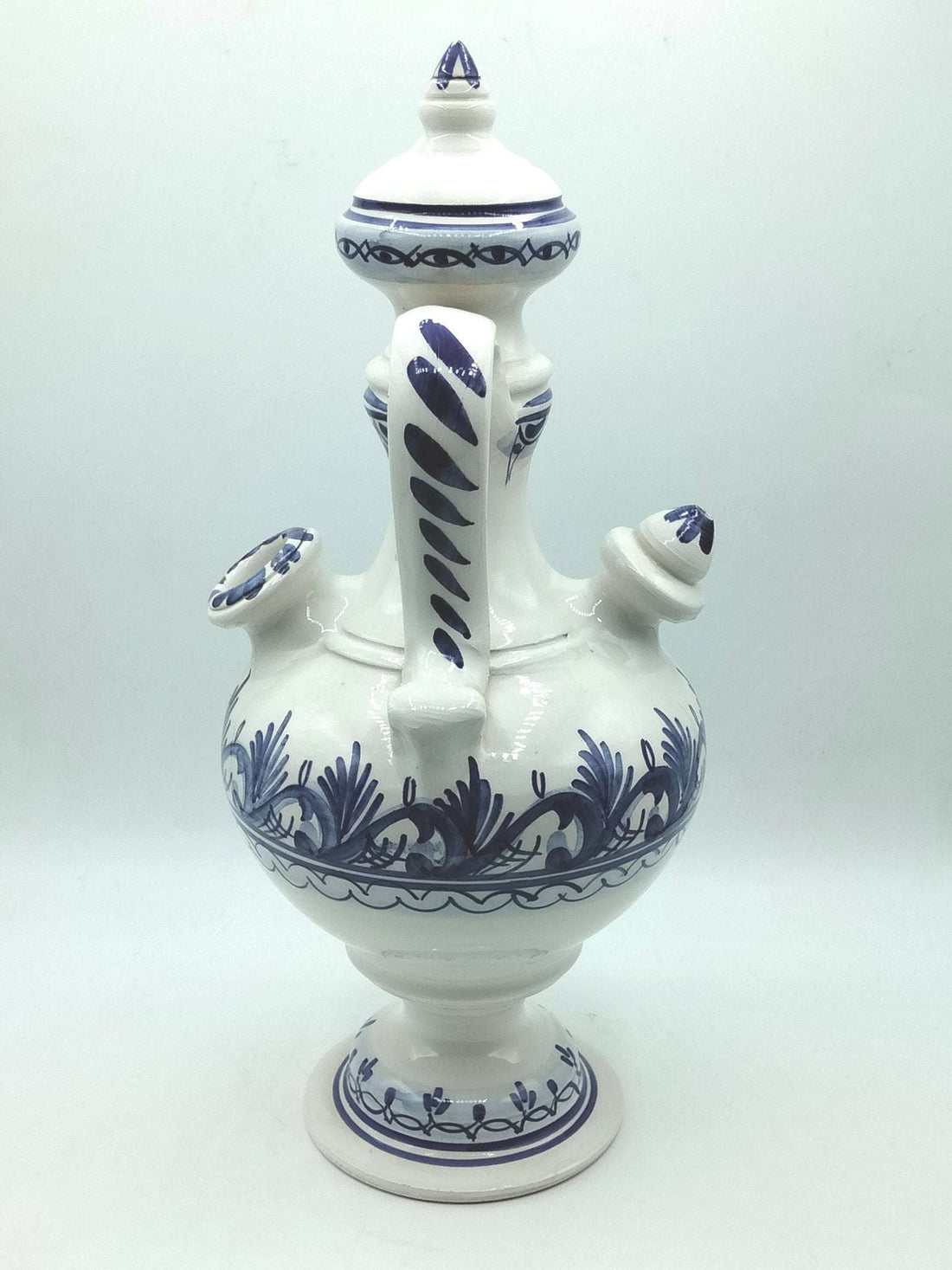 Botijo artesanal de cerámica esmaltada azul pintado a mano - Cositas Antiguas – La Guadaña, Anticuarios Online en Jerez , vender antigüedades, muebles antiguos