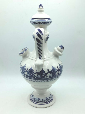Botijo artesanal de cerámica esmaltada azul pintado a mano - Cositas Antiguas – La Guadaña, Anticuarios Online en Jerez , vender antigüedades, muebles antiguos