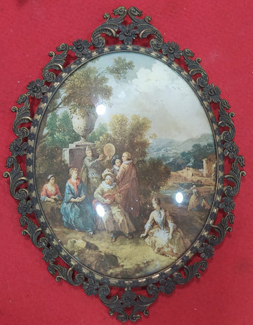Cuadro italiano ovalado con marco de metal y cristal - Cositas Antiguas – La Guadaña, Anticuarios Online en Jerez , vender antigüedades, muebles antiguos