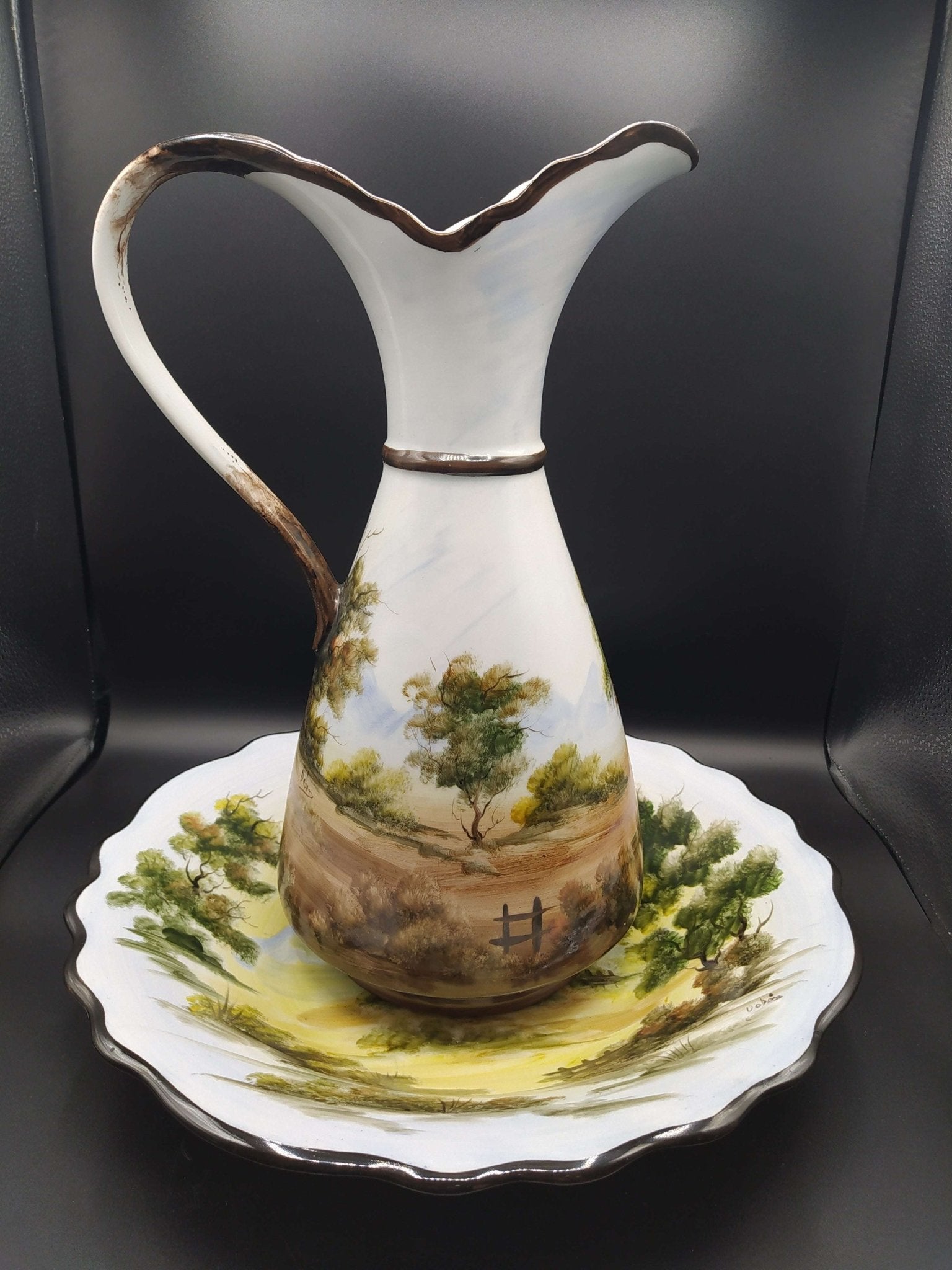 Aguamanil set de cerámica artesanal pintada a mano - Cositas Antiguas – La Guadaña, Anticuarios Online en Jerez , vender antigüedades, muebles antiguos