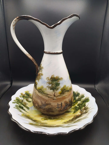 Aguamanil set de cerámica artesanal pintada a mano - Cositas Antiguas – La Guadaña, Anticuarios Online en Jerez , vender antigüedades, muebles antiguos