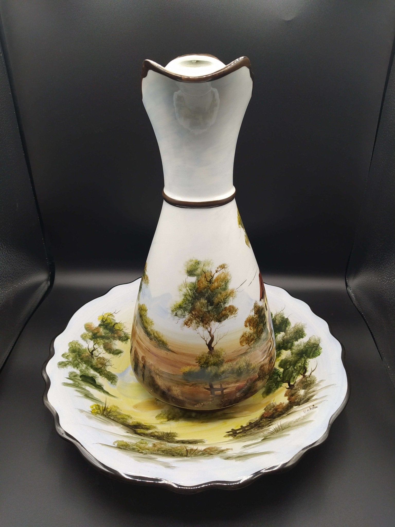 Aguamanil set de cerámica artesanal pintada a mano - Cositas Antiguas – La Guadaña, Anticuarios Online en Jerez , vender antigüedades, muebles antiguos
